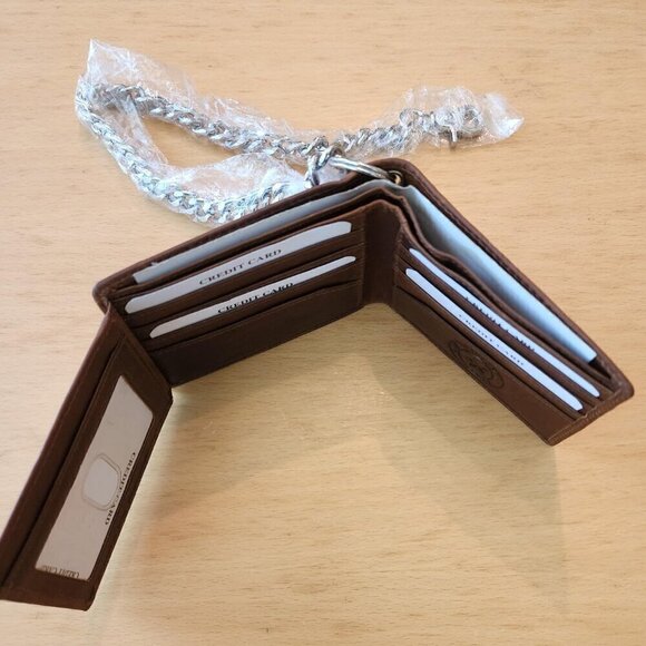 Patriotic Biker Wallet with Chain for Men - Distressed Brown Leather Wallet - Picture 3 of 4